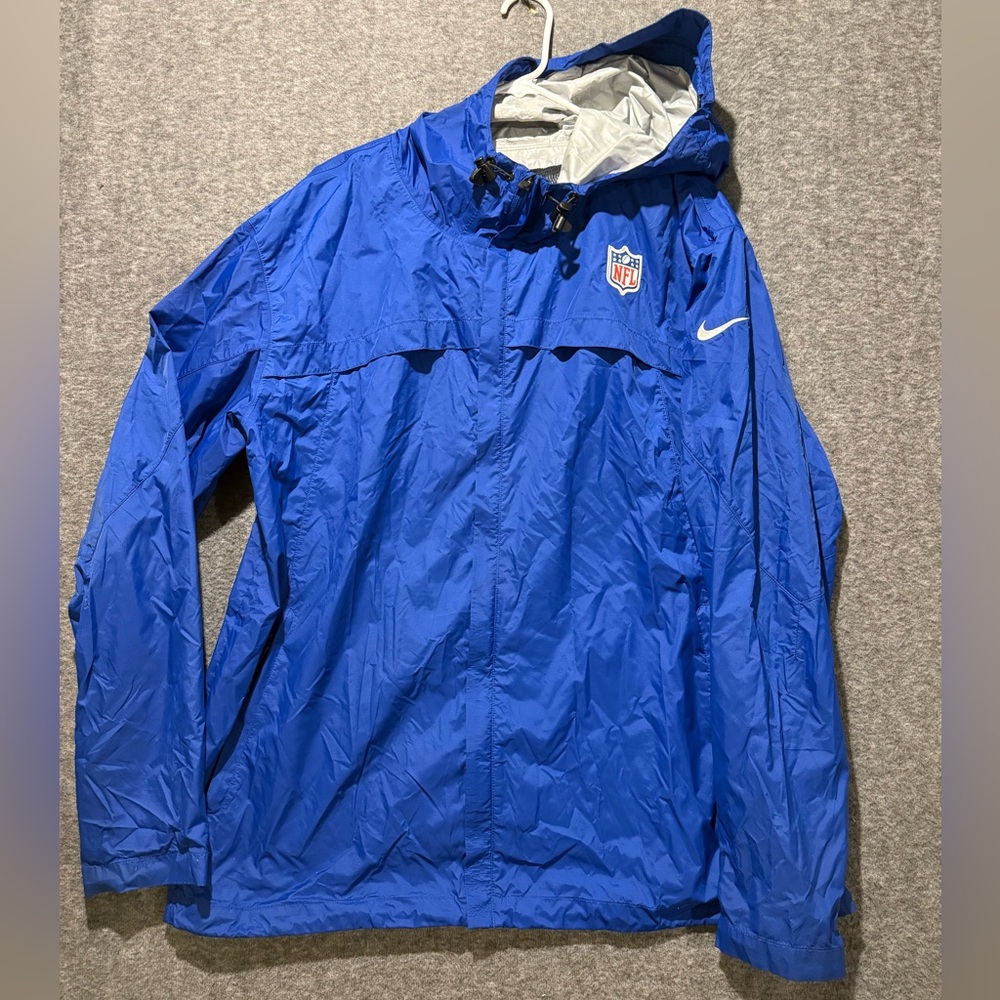 Nike Storm Fit NFL Windbreaker Jacket Mens XL blue hooded zip up light vented